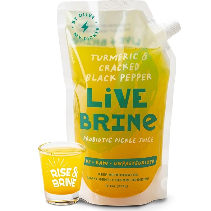 Olive My Pickle Probiotic Pickle Juice - 19.5 Ounces | 1 Pack of LiveBrine Turmeric &amp Cracked Black Pepper Pickle Juice with Natural Probiotics and Digestive Enzymes for Gut Health - 13 Pickle Sho