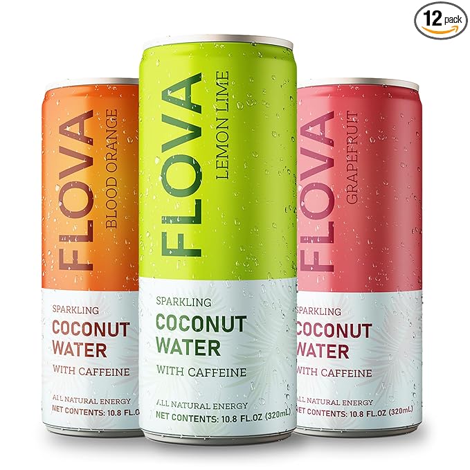 Flova Energy Drink All Natural Electrolytes and Minerals from Coconut Water 4 Simple Easy to Pronounce Ingredients 99% Juice Assorted Pack of 12 Cans