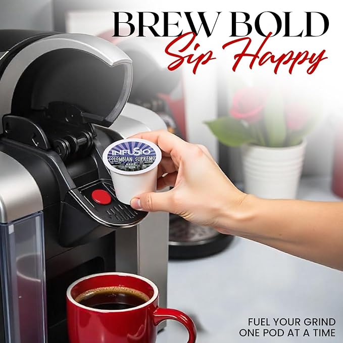 InfuSio Coffee Pods 96 Count Colombian Supremo Medium Dark Roast Single serve Coffee pods for Keurig K Cup® Brewers - InfuSio Premium Roasted Keurig 2.0 Compatible