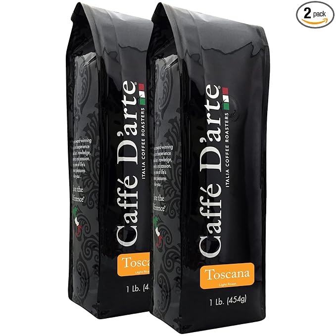 Caffe D’arte Toscana Ground Coffee – Light Roast Sweet and Soft Flavor Roasted in Seattle Crafted for Drip Coffee Makers 1 lb