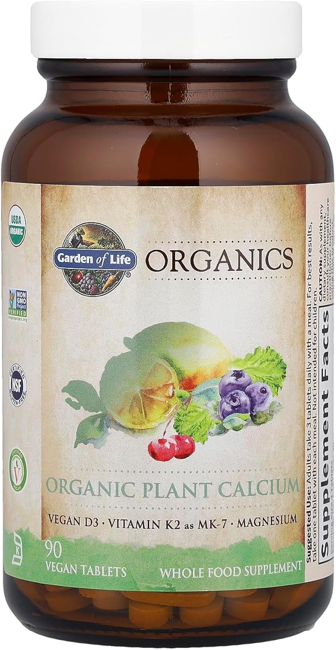 Garden of Life Calcium Supplement with Magnesium &amp Organic Vitamin D3 K2 Made from Whole Foods Gluten-Free 90 Count