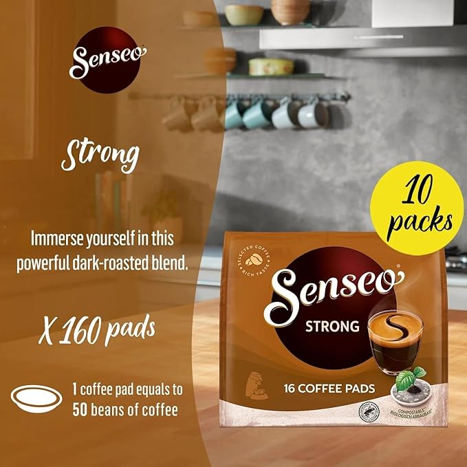 Senseo Dark Roast Coffee Pods for Coffee Makers Strong 160 Count (Pack of 10)