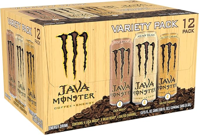 Monster Energy Java Monster Variety Pack - Mean Bean Loca Moca Salted Caramel Coffee + Energy Drink 15 Oz (12 Pack)
