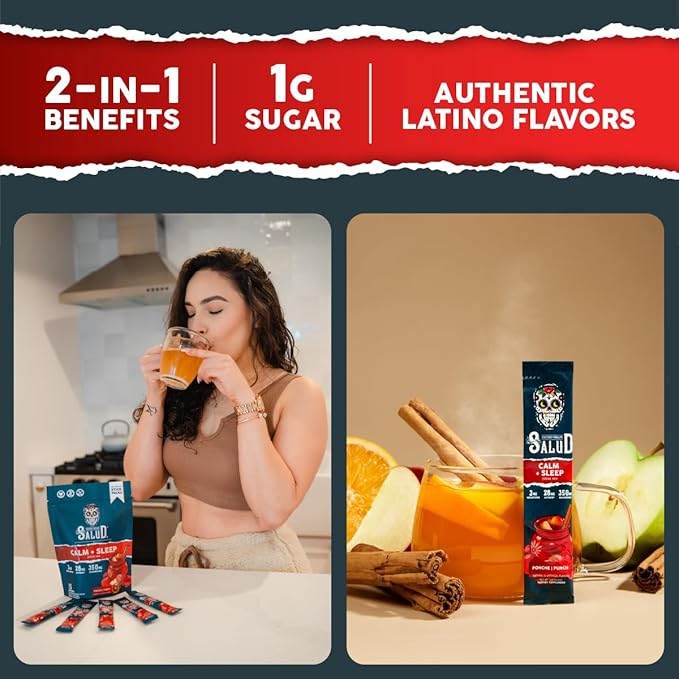 Salud Variety 3-Pack | 2-in-1 Calm + Sleep (Punch) Hydration + Immunity (Hibiscus) &amp Energy + Focus (Cucumber Lime) - 15 Servings Each Drink Mix Non-GMO Gluten Free Low Calorie 1g of Sugar