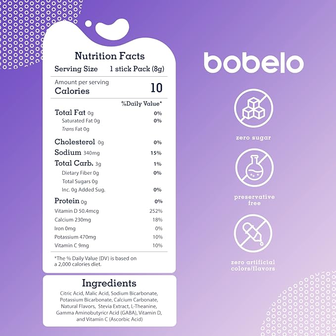 Bobelo Self Carbonating Hydration Packets Lavender Lemonade 30 Pack Sparkling Water &amp Soda Alternative Sugar Free Electrolytes Powder Packets Water Enhancer Drink Mix Low Calorie Keto Frien