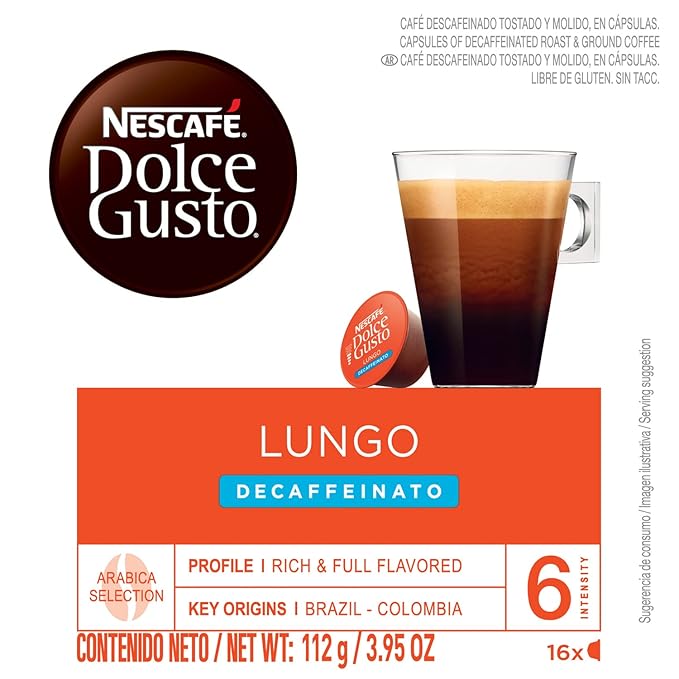 Nescafe Dolce Gusto Coffee Pods Lungo Decaffeinato 16 capsules Pack of 3