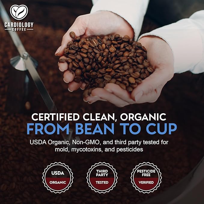 Cardiology Coffee – Dark Roast Decaf Coffee Beans – USDA Certified Organic Mold Free 12oz Premium Whole Bean Coffee – Decaf Barista-Style Beans with Swiss Water Decaf and Antioxidant Benefits
