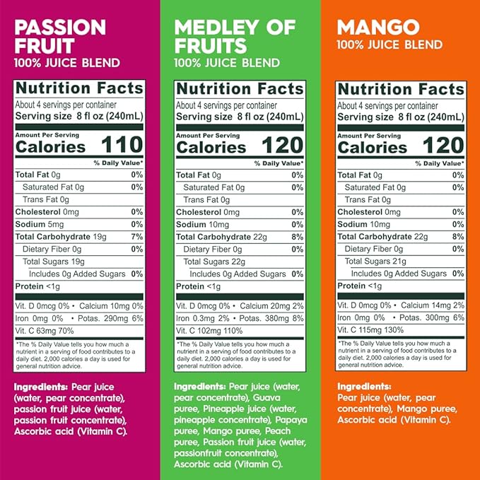 Ceres 100% All Natural Pure Fruit Juice Blend Variety Pack - Mango Medley of Fruits &amp Passion Fruit - Rich in Vitamin C No Added Sugar Gluten Free &amp Kosher Free - 33.8 FL OZ (Pack of 6)