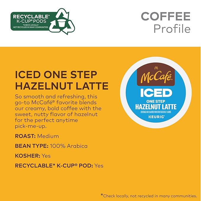 McCafe ICED One Step Hazelnut Latte Keurig Single Serve K-Cup Pods 60 Count (6 Packs of 10)
