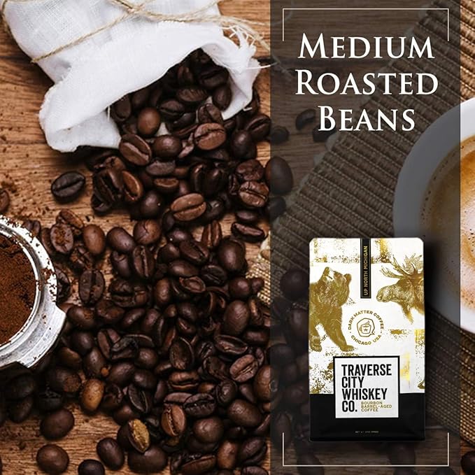 Traverse City Whiskey Co. Barrel Aged Coffee | Stillhouse Blend Aged in 10 Year Old Bourbon Barrels | Medium Roasted Beans for a Bold and Smooth Taste | 12oz
