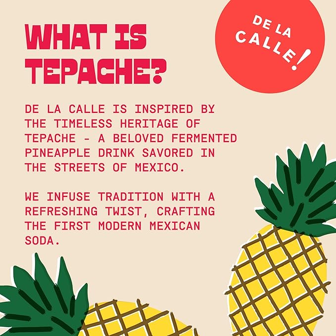 De La Calle Tepache - Hibiscus Citrus - Modern Mexican Soda - Craft Fermented Pineapple Sparkling Beverage - Certified Organic Antioxidant Rich Non-Alcoholic Healthy Soda Low Sugar Low Calorie N