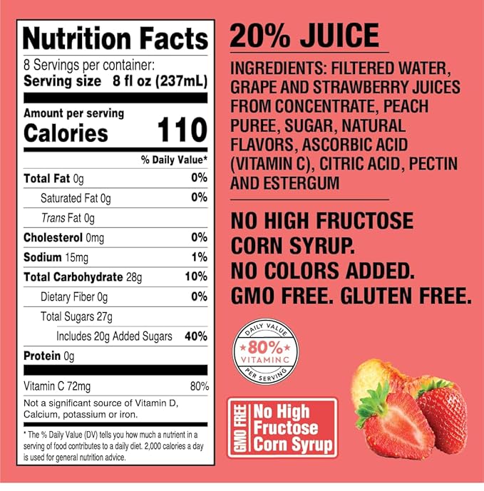 Langers Juice Cocktail Strawberry Peach 64 Ounce (Pack of 8)
