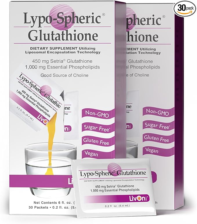 Lypo–Spheric Glutathione - 2 Cartons (60 Packets) – 450 mg Glutathione Per Packet – Liposome Encapsulated for Improved Absorption– Professionally Formulated 100% Non–GMO