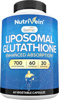 Nutrivein Premium Liposomal Glutathione Supplement 700 mg - 60 Caps - Pure Reduced Glutathione Setria - Master Antioxidant - Cell Protection Cleansing Liver Brain Vitality and Defenses