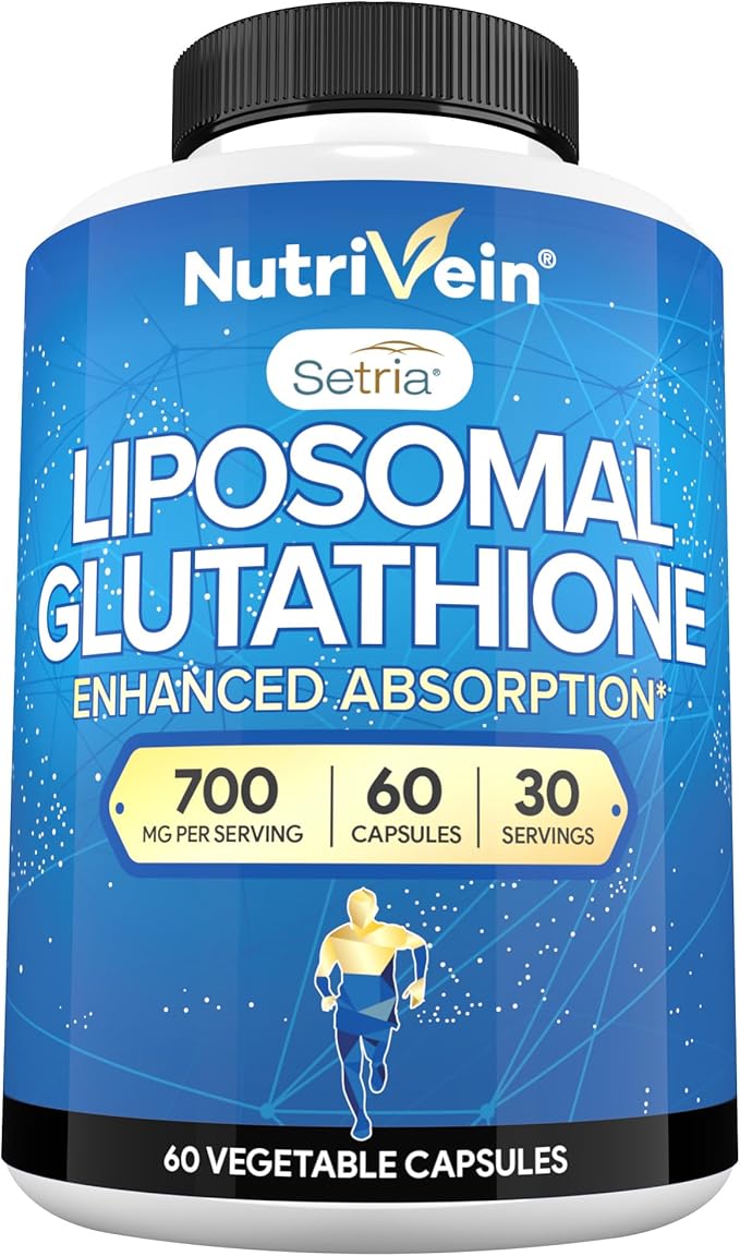 Nutrivein Premium Liposomal Glutathione Supplement 700 mg - 60 Caps - Pure Reduced Glutathione Setria - Master Antioxidant - Cell Protection Cleansing Liver Brain Vitality and Defenses