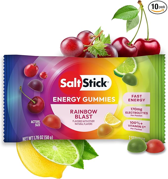 SaltStick Energy Gummies with Electrolytes Rainbow Blast Easy to Chew Electrolyte Gummy 10 Packs 80 Gummies