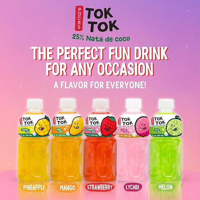 Pocas Toktok Lychee Juice 12-Pack – Made with Real Fruit &amp Chewy Nata De Coco 8 Oz Each