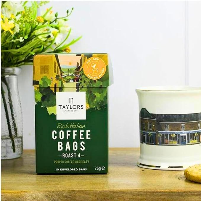 Taylors of Harrogate Coffee Bags 2 X 10 Rich Italian Coffee Bags 2 X 10 Hot Lava Java Coffee Bags and 2 X 10 Flying Start Coffee Bags (Total 6 Packs 60 bags)