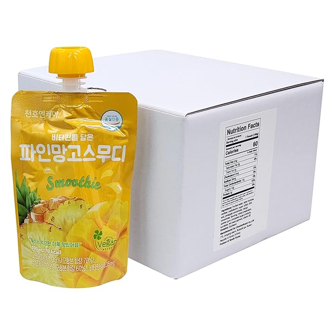 ChunhoNcare Korean Pineapple Mango Smoothie HACCP Certified Resealable Pouch (100ml x 10 Pouches)