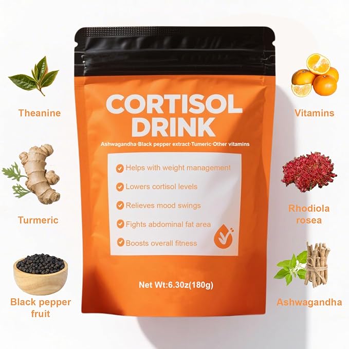 Cortisol Drink Powder - Cortisol Supplements for Women Ashwagandha L-Theanine Turmeric Root Black Pepper Extract for Relax &amp Focus Healthy Cortisol Levels Mental Clarity (1pc)
