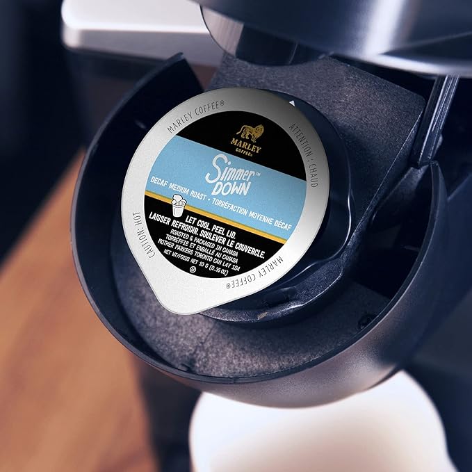 Marley Coffee Simmer Down Decaf Swiss Water Process Medium Roast Coffee Keurig K-Cup Brewer Compatible Pods 12 Count (Pack of 6)