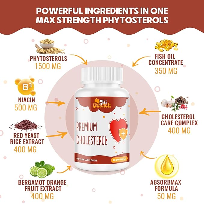 Cholesterol Supplements with Plant Sterols Niacin Red Yeast Rice Citrus Bergamot Garlic Cholesterol Supplement Support Normal Cholesterol Levels 180 Softgels