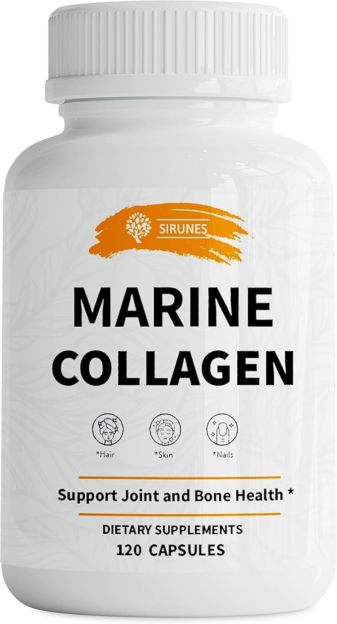 SIRUNES Marine Collagen Peptides 120 Capsules - Fish Collagen Supplements for Women Great for Hair Skin Nails Joints &amp Bones - Made in USA