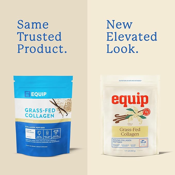 Equip Foods Grass Fed Collagen Powder | Hydrolyzed Bovine Collagen Peptides with Amino Acids | Prime Beef Collagen for Healthy Joints Skin &amp Nails | Non-GMO Paleo Friendly | 30 Servings Vanilla