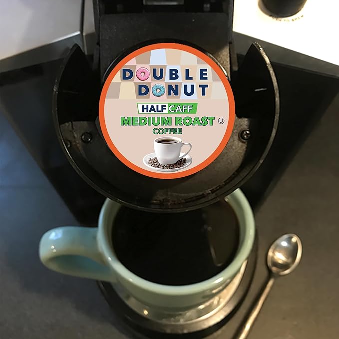 Double Donut Coffee Half Caff Coffee Pods Single Serve Half Caffeine Coffee Pods For Keurig K Cup Brewers Medium Roast 72 Count