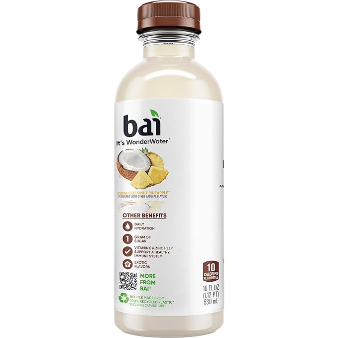 Bai Antioxidant Infused Water Beverage Puna Coconut Pineapple with Vitamin C and No Artificial Sweeteners 18 Fluid Ounce Bottle 12 Pack