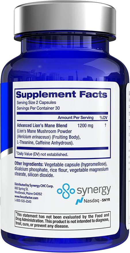 Focus Factor Lions Mane Plus Advanced Nootropic with L-Theanine Caffeine Focus and Energy (60 Count) (Pack of 2)
