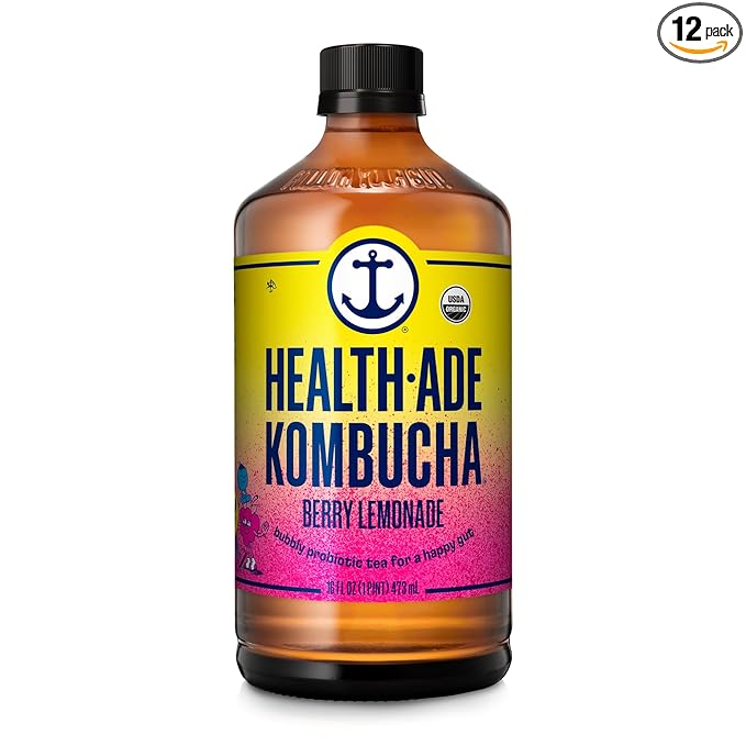 Health-Ade Kombucha Tea Organic Drink Fermented Tea with Living Probiotics Detoxifying Acids Supports Gut Health Non-GMO Vegan Gluten Free 12 Pack (16 Fl Oz Bottles) Berry Lemonade