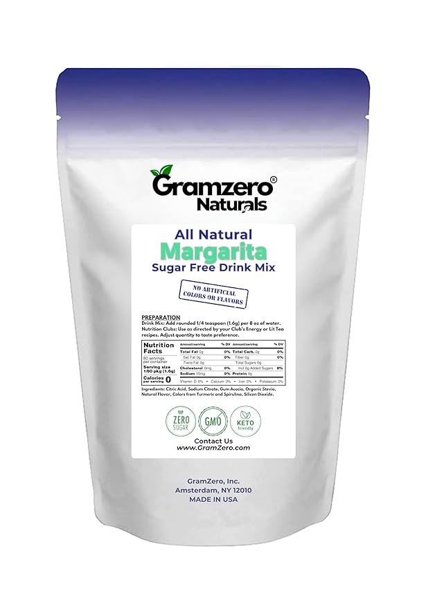 GramZero All Natural Margarita Zero Calorie Sugar Free Drink Mix Great For Nutrition Club Loaded Tea Stevia Sweetened