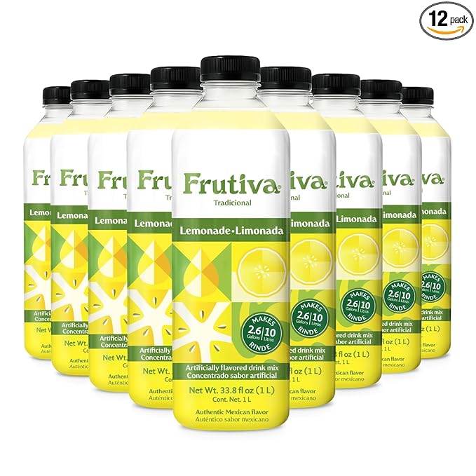 Frutiva Authentic Lemonade Drink Mix | Made in Mexico with Cane Sugar | Aguas Frescas Concentrate Makes 2.6 Gallons Per Bottle | No High Fructose Corn Syrup | Perfect for Drinks Desserts &amp More |