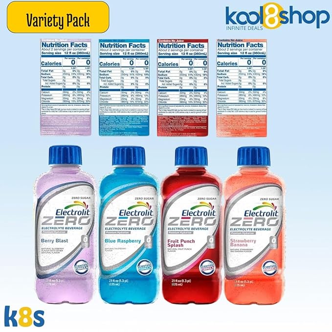 Electrolit Zero Variety Pack Hydration Drink with Electrolytes 21 fl oz Plastic Bottle 10 Pack + 1 Microfiber Cooling Towel by KOOL8SHOP Infinite Deals