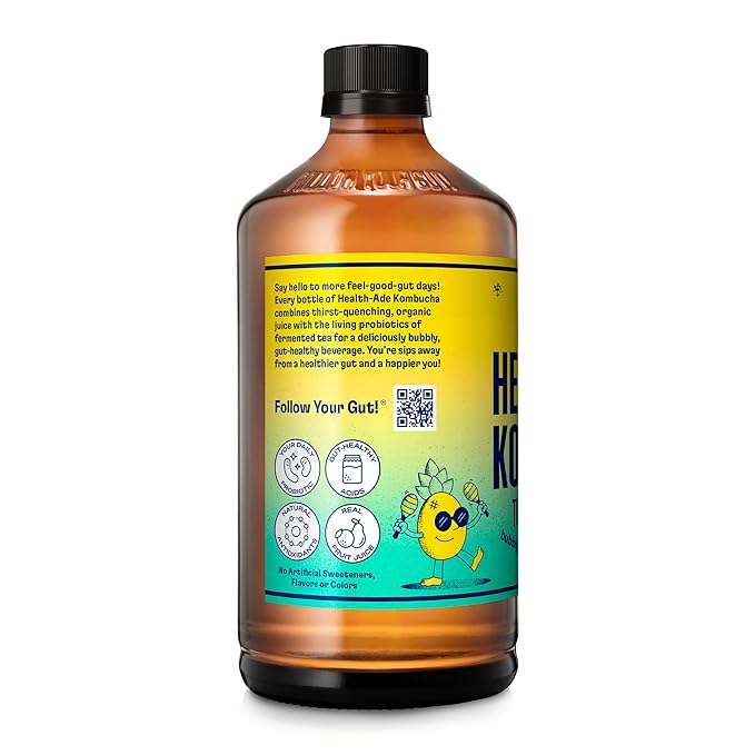 Health-Ade Kombucha Tea Organic Drink Fermented Tea with Living Probiotics Detoxifying Acids Supports Gut Health Non-GMO Vegan Gluten Free 12 Pack (16 Fl Oz Bottles) Tropical Punch