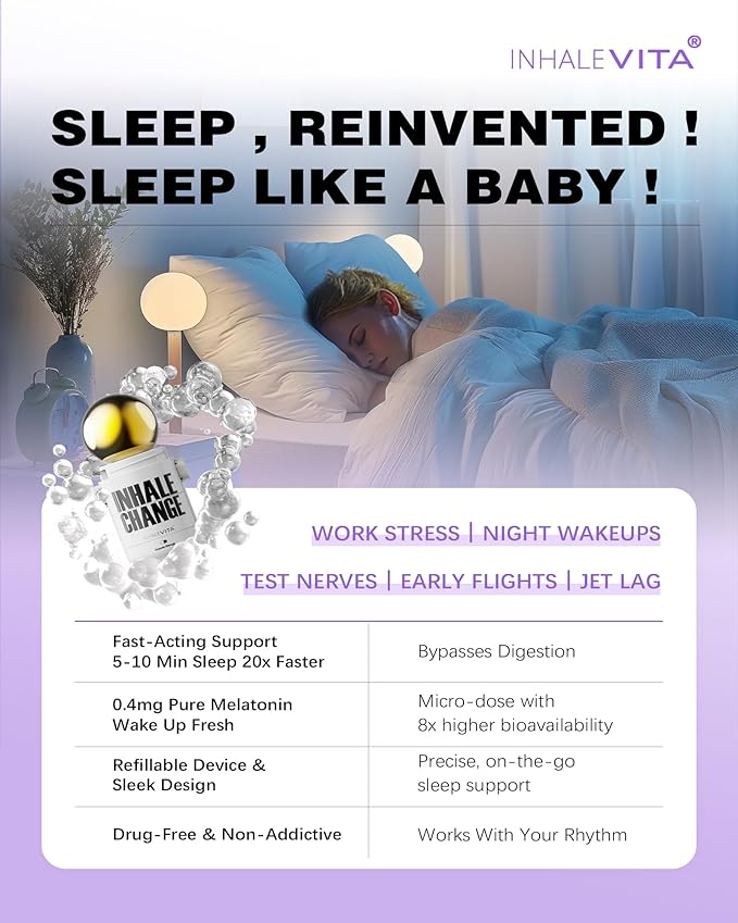 Melatonin Inhaler Sleep Aid Combo Golden|Includes 15 Capsules &amp 1 Reusable Inhaler Fast-Acting with Advanced Absorption|0.4mg Low Dose Zero-Sugar|Wake RefreshedPortableNon-Habit Forming