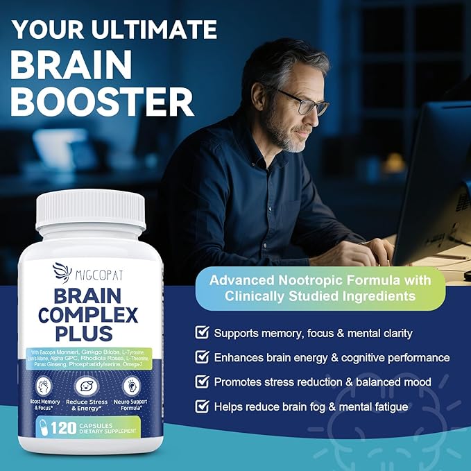 2-Pack Brain Supplements for Memory and Focus | Nootropic with Bacopa Monnieri Lion's Mane Alpha GPC Ginkgo Biloba | Mental Clarity &amp Cognitive Support | Vitamin B6 &amp B12 Neuro Health