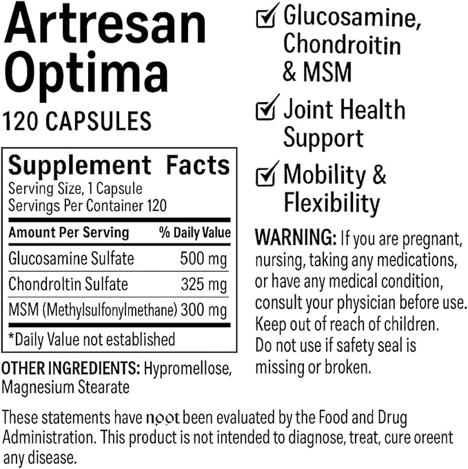 Formula Artresan Optima 120CPS Glucosamine Chondroitin Hyaluronic Acid Mobility and Flexibility Formula