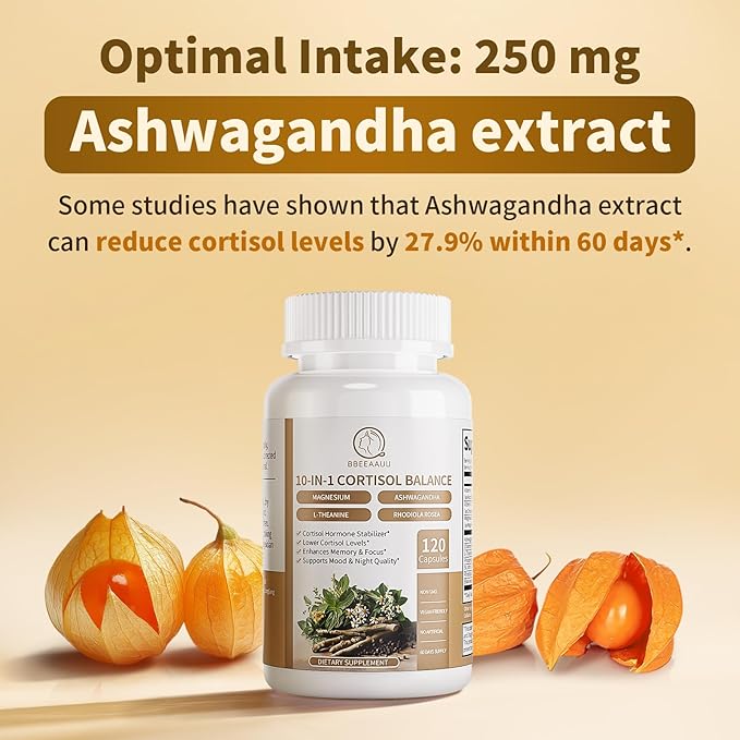 Cortisol Supplements for Women &amp Men - 10-in-1 Cortisol Reducer Manager Detox with Ashwagandha Magnesium - Lower High Cortisol Levels Relaxation &amp Night Support Non-GMO 120 Capsules
