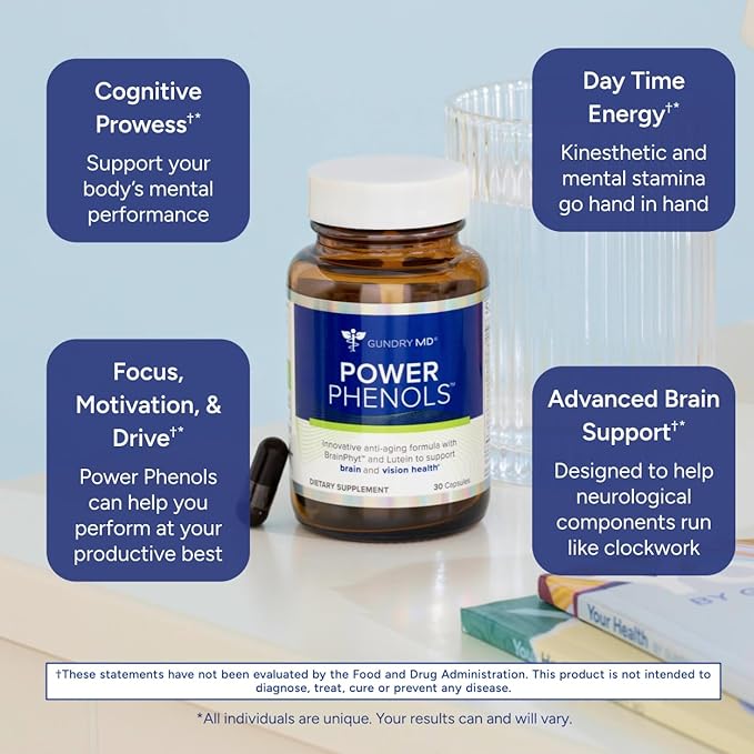 Gundry MD Power Phenols Brain Health Supplement for Cognition Focus Motivation Productivity and Energy - (30 Servings)