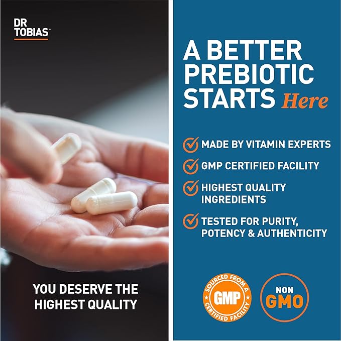 Dr. Tobias Prebiotics Supports Digestion &amp Gut Health Feed Good Probiotic Bacteria Boost Gut Immune Function Vegan &amp Non-GMO Gut Health Supplements for Men and Women 30 Capsules 30 Servi