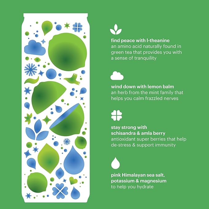 Heywell Sparkling Adaptogenic Water Calm and Restore Lime Flavor 12 Fluid Ounce (Pack of 12) - Non Caffeinated Organic Non GMO Vegan Gluten Free Dairy Free