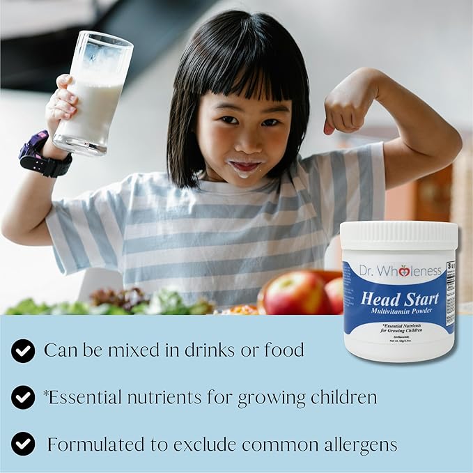Dr. Wholeness Head Start Multivitamin Powder | Essential Nutrients for Growing Children Methylated B-Vitamins Easy to Mix No Flavors Sweeteners or Preservatives | 60 Servings - 2.4 oz