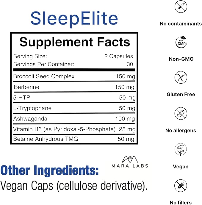 Mara Labs SleepElite | Supports Brain Function Mood and Sleep | with Serotonin Catalysts | 30 Servings