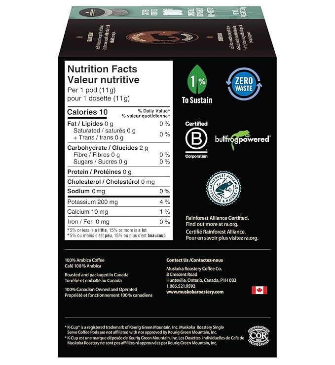 Muskoka Roastery Coffee Black Bear Decaf Dark Roast 20 Single Serve Coffee Pods Compatible with K-Cup Keurig Brewers