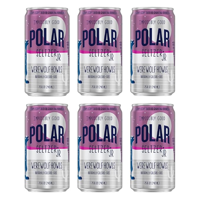 POLAR 100% Natural Seltzer Jr - Werewolf Howls - No Sugar Juice or Sweeteners - 7.5 FL OZ 24 Pack - By LastFuel.