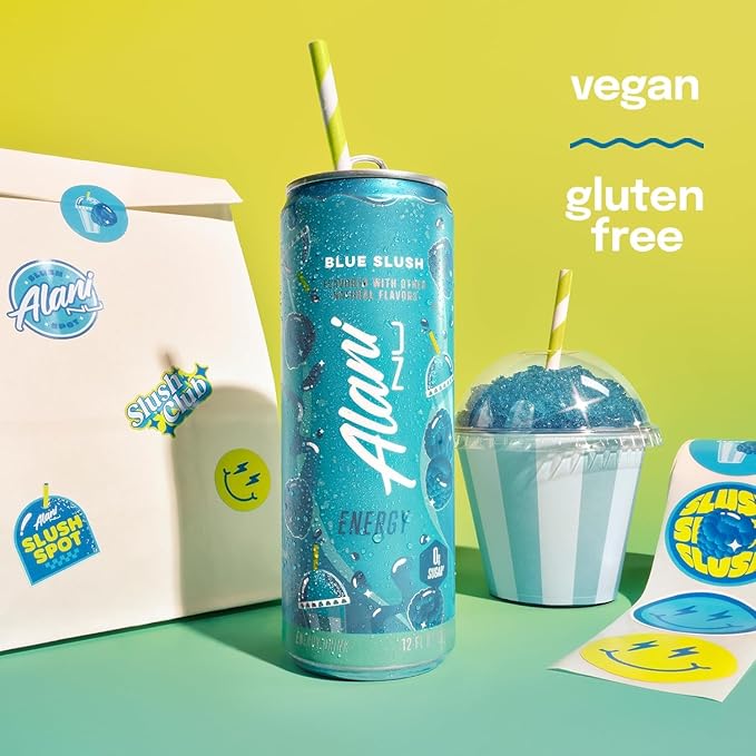 New Alani Energy Drinks Blue Slush Orange Kiss Cherry Twist New Flavors Variety Pack Sugar-Free Low-Calorie 200mg Caffeine Energy Boost Drinks 12 fl oz (Pack of 6)