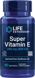 Life Extension Super Vitamin E 268 mg (400 IU) Non-Synthetic Vitamin E Supplement Promotes Whole-Body Health Gluten-Free Non-GMO 90 softgels