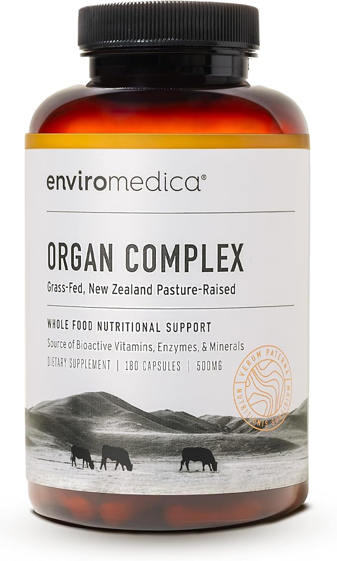 Enviromedica Grass-Fed Organ Complex: Freeze-Dried Beef Liver Kidney Heart and Pancreas (180 ct)